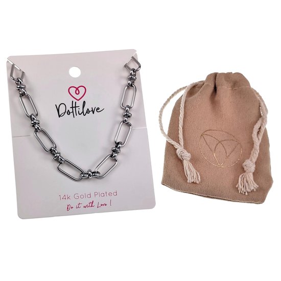 Collier Femme 50 cm - Acier Inoxydable Plaqué Or Wit 14 Carats - Chaîne de maillons Ovales - Ajustable