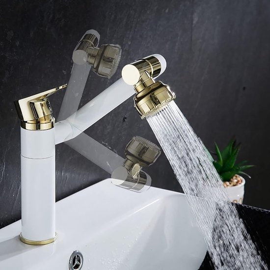 Foto: Brass multi directional swivel sink tap chrome rotatable bathroom sink tap with rotating shower cold and hot water wash tap white gold 