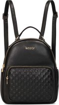 Black leather backpack decorated with embossed pattern