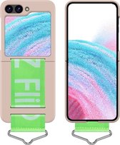 Lunso - Geschikt voor Samsung Galaxy Z Flip5 - Hoes met band - Lichtroze/Groen