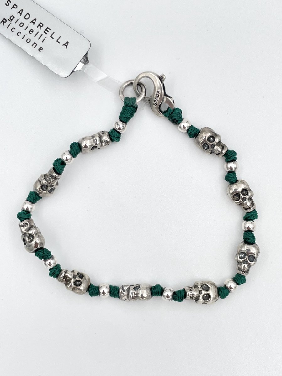 Spadarella Gioielli - SPBR61- Armband - 925 Zilver - 9mm - Skull - Dark green 757 - 19 Cm