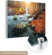 MuchoWow® Glasschilderij 120x90 cm - Schilderij acrylglas - Natuur - Zon - Herfst - Foto op glas - Schilderijen