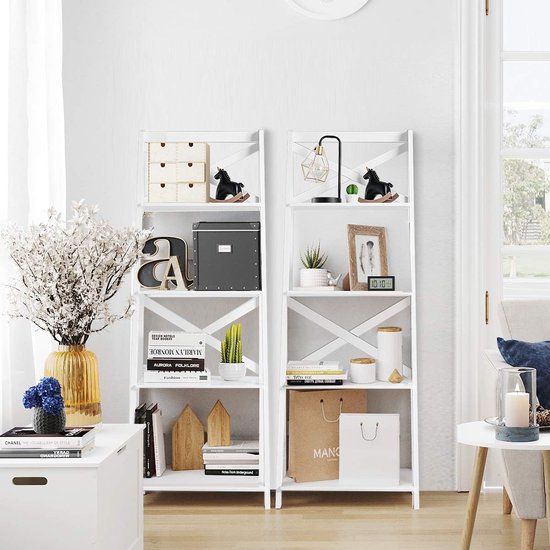 Vrijstaande Hoge Witte Hoekkast met 5 Lagen Acryl Deur voor Woonkamer Home Office Keuken Hoek Opslag Plank Display Kast