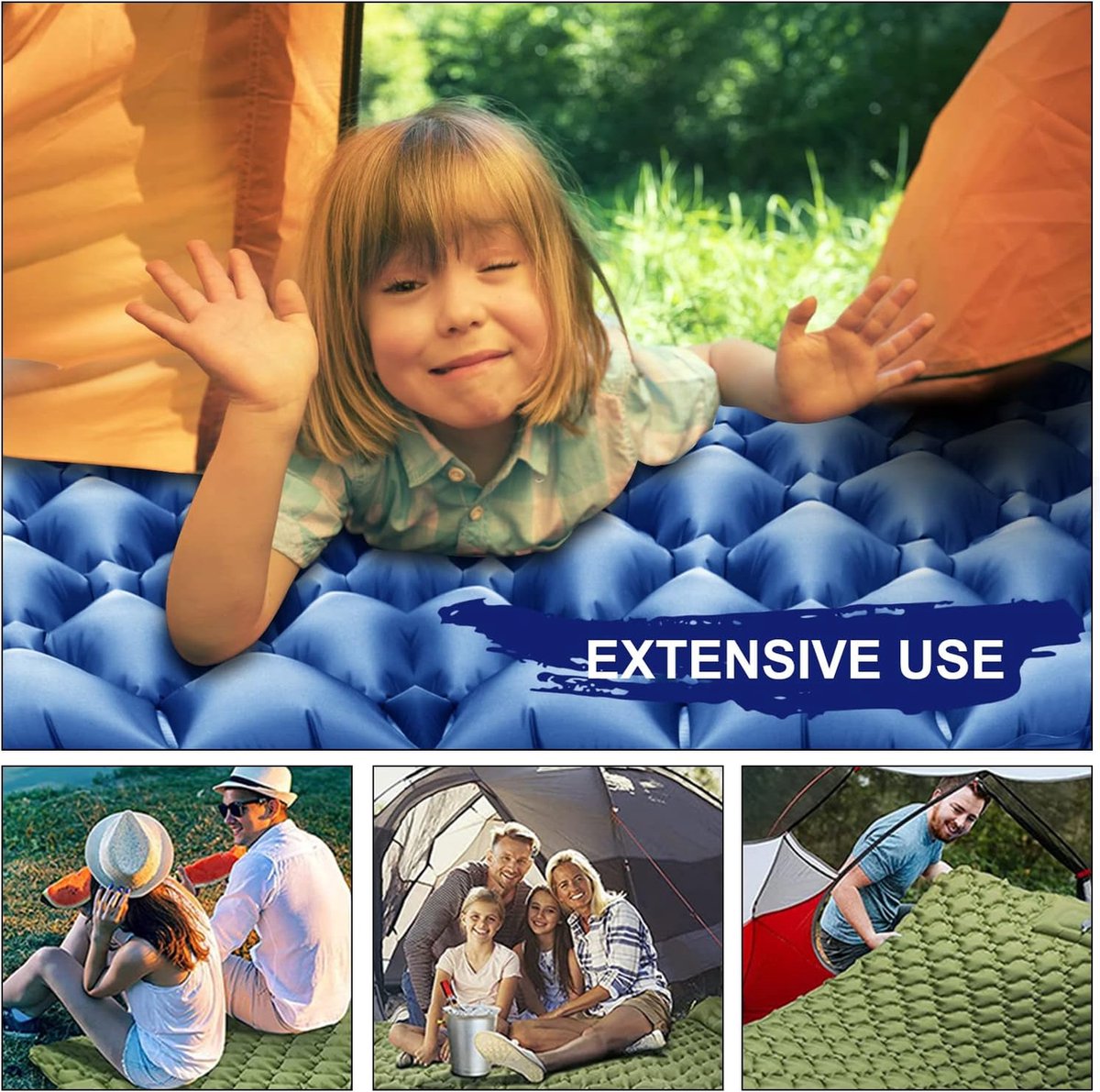 Dubbele camping slaapmat, zelfopblazende slaapmat ingebouwde voetpomp Ultralight camping bed kamp luchtmatras met kussen voor rugzak, reizen, wandelen, outdoor tenten groen 192* 192* 5cm