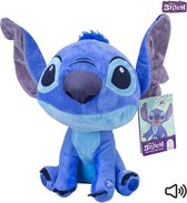 Disney - Lilo en Stitch - Knuffel - Stitch met Geluid - Extra groot Hoofd - Blauw - 30 cm
