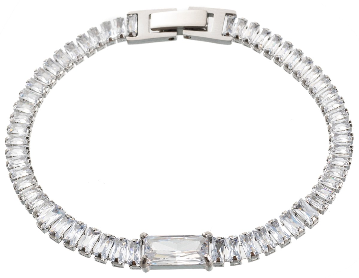 Nouka Dames Armband – Zilver Gekleurd – Ingelegd met Schitterende Steentjes - Stainless Steel – Cadeau voor Vrouwen