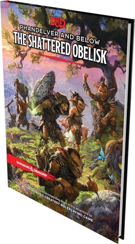 Boekcover 'Phandelver and Below: The Shattered Obelisk'. Goblins met wapens op een heuvel.