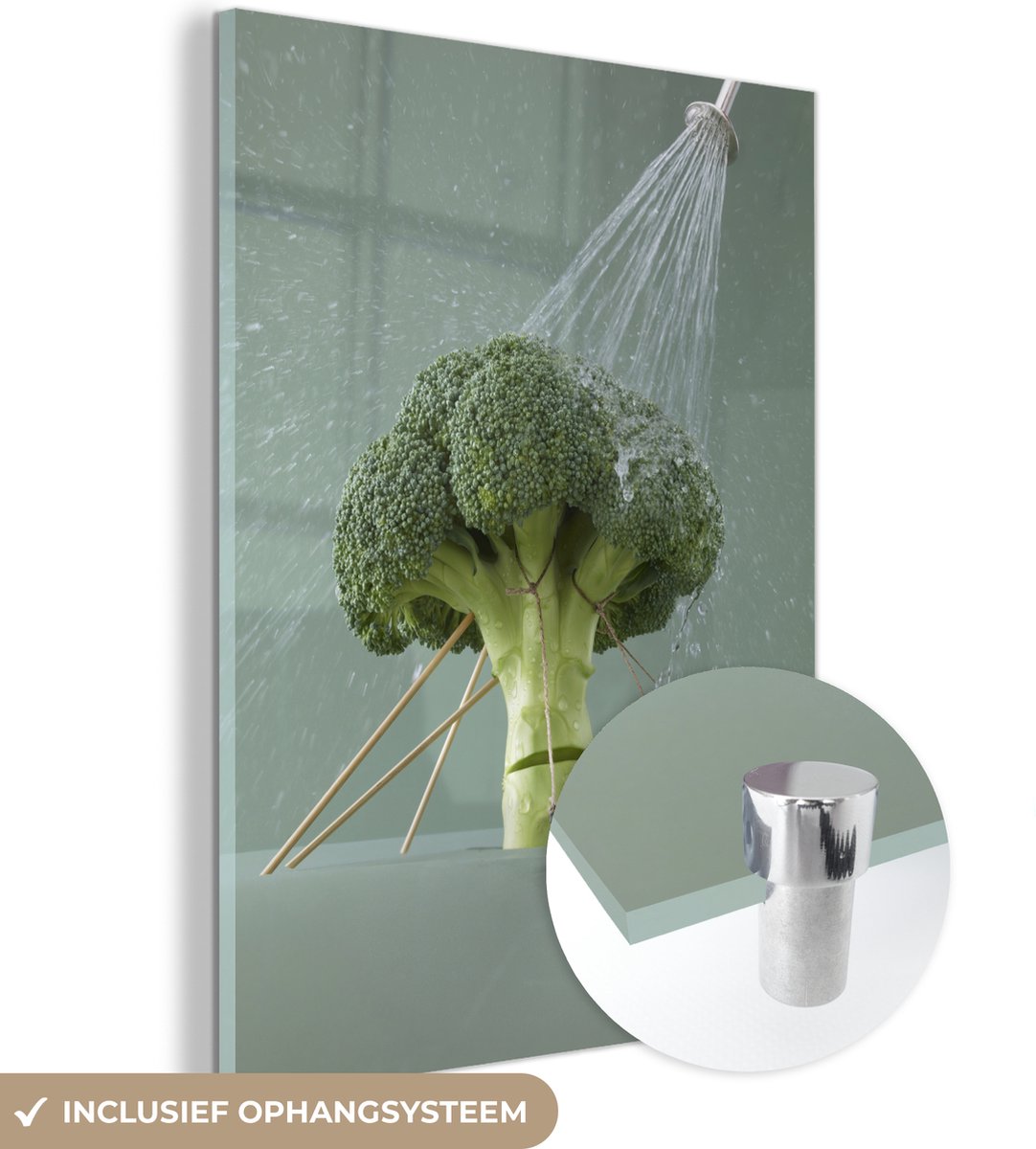 ® Glasschilderij 120x160 cm - Schilderij acrylglas - Broccoli met gieter - Foto op glas - 