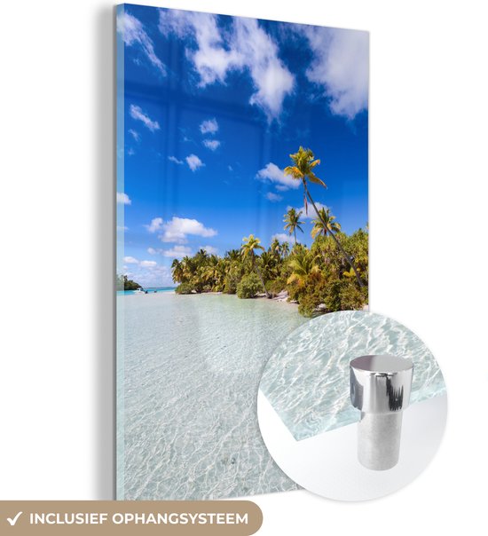 Het strand van One Foot Island met vele palmbomen plexiglas - Foto print op Glas (Plexiglas wanddecoratie)