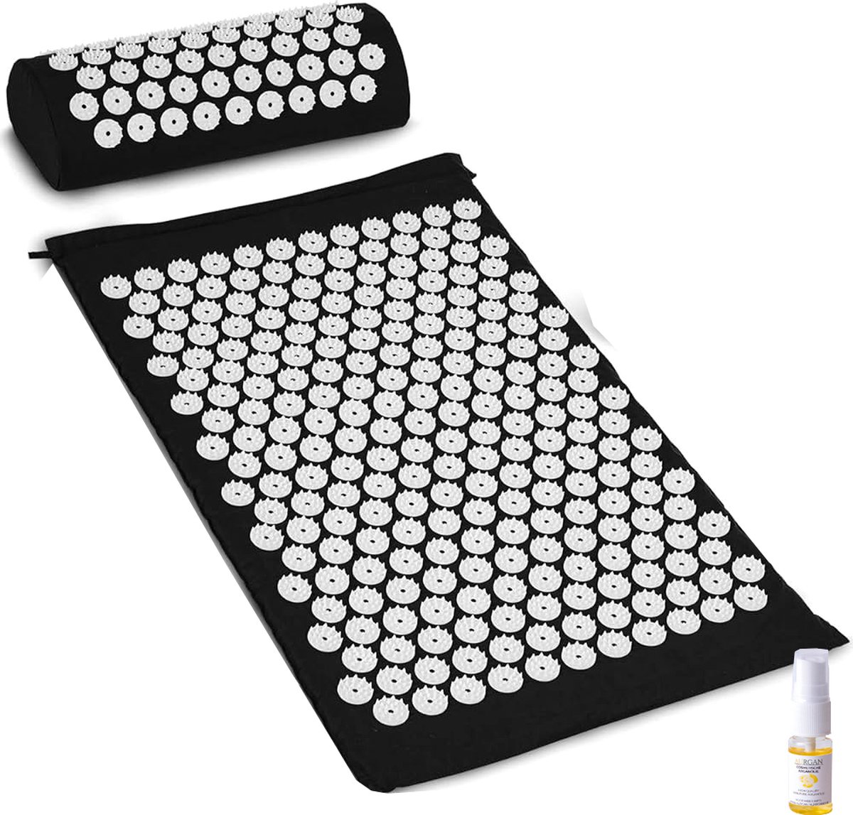 Goedkoopste Slimtron Relief Mat Zwart spijkermat - Ontspanning en Pijnverlichting - acupuntuurmat - met 10 ml Aurgan arganolie