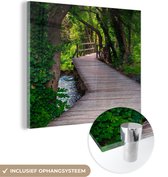 MuchoWow® Glasschilderij 90x90 cm - Schilderij acrylglas - Bos - Natuur - Brug - Foto op glas - Schilderijen