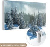MuchoWow® Glasschilderij 120x60 cm - Schilderij acrylglas - Bos - Sneeuw - Winter - Foto op glas - Schilderijen