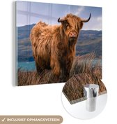 MuchoWow® Peinture sur verre 80x60 cm - Peinture sur verre acrylique - Highlander écossais - Ciel - Nature - Photo sur verre - Peintures