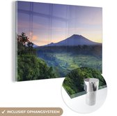 MuchoWow® Glasschilderij 90x60 cm - Schilderij acrylglas - Rijstvelden in Indonesië - Foto op glas - Schilderijen