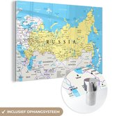 MuchoWow® Glasschilderij 90x60 cm - Schilderij acrylglas - Illustratie van een deel van de wereldkaart met Rusland - Foto op glas - Schilderijen