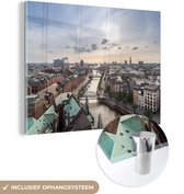 MuchoWow® Glasschilderij 80x60 cm - Schilderij acrylglas - Stad - Brug - Hamburg - Foto op glas - Schilderijen
