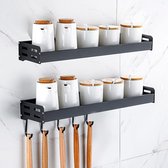Kruidenrek - Ophangbaar - inclusief 4 verplaatsbare haken voor keukengereedschap - 40 cm - Zwart