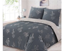 VISION Helena - Tweezijdig omkeerbaar Dekbedovertrekset - 100% katoen: zacht en soepel - Tweepersoons - Dekbedovertrek 200 x 200 cm met 2 bijhorende slopen - Beige / Grijs - Oekotex gecertificeerd