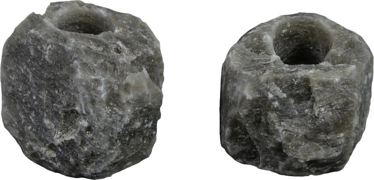 2x Waxinelichthouder / Theelichthouder Zoutsteen Himalaya - ZWART - Middel 0,6-1kg - ca. 9x9x8cm