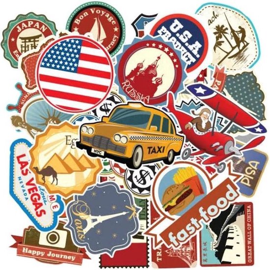 100 Vakantie Stickers - Thema is Reizen en Landen - voor laptop/koffer/muur/auto/journal