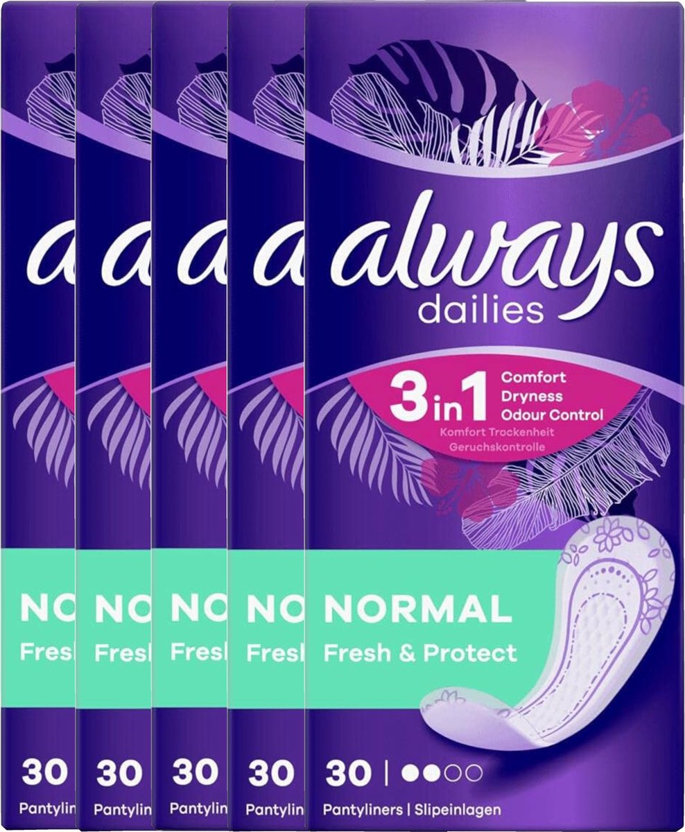 Goedkoopste Always Dailies Normal Fresh & Protect - 5x30 stuks - Voordeelverpakking – Inlegkruisjes