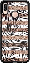 Casimoda® telefoonhoesje - Geschikt voor Huawei P20 Lite (2018) - Rose Gold Leaves - Zwart TPU hoesje - Backcover - Zwart - Bloemen