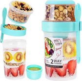 Repus - Yoghurt beker met mueslihouder to Salade Shaker - Fruit Container - met Spork en Dressingcup - 310ml+610ml - Mintgroen
