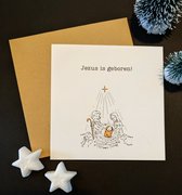 Gewoon-Leuk, Christelijke Kerstkaarten - Kerststal- set van 8 dubbele kaarten - inclusief enveloppen.