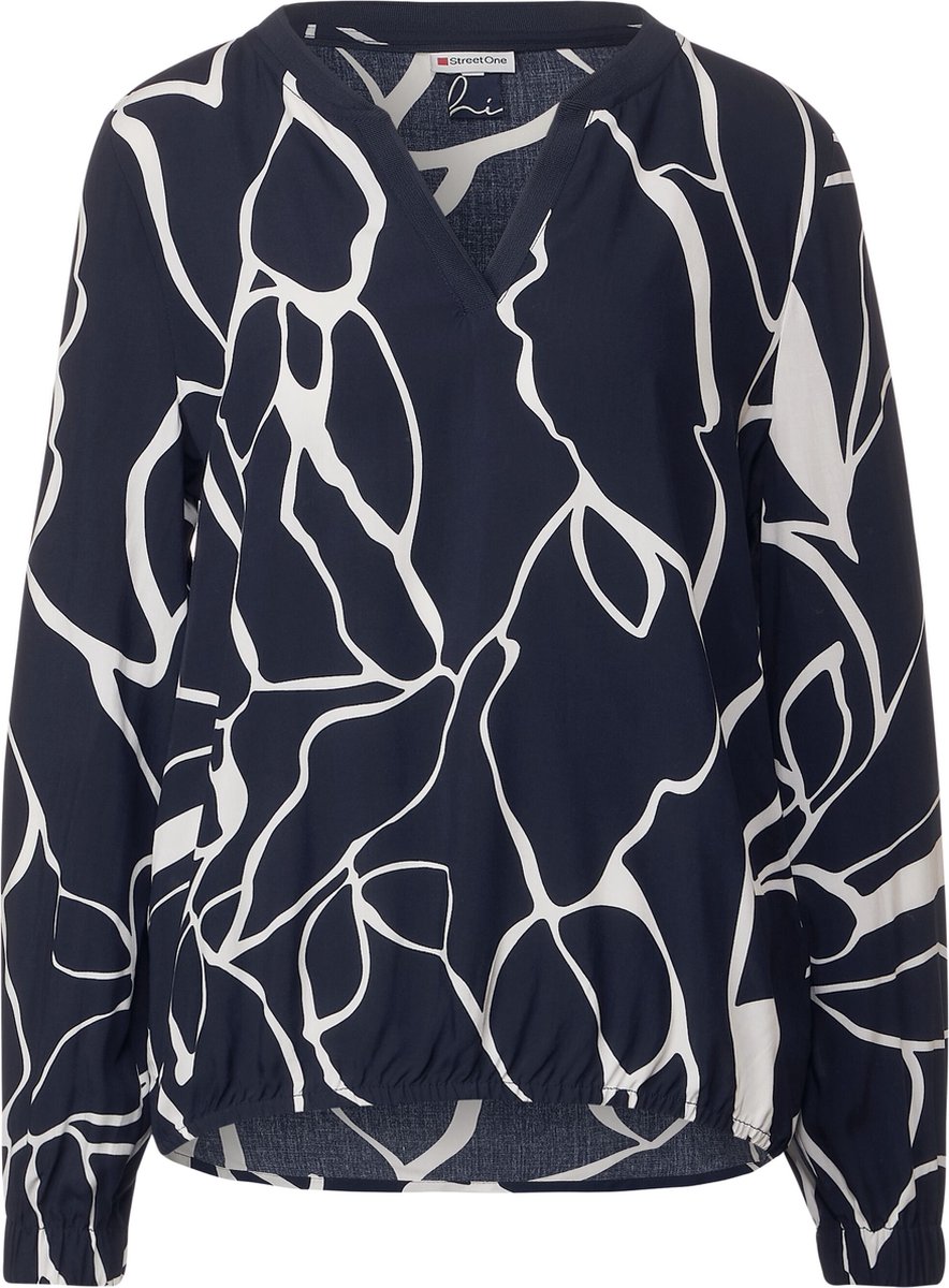 Printed splitneck blouse w tap