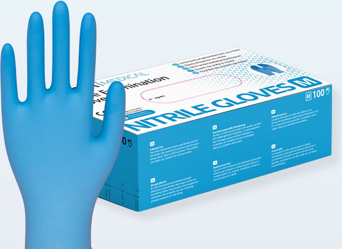 Goedkoopste 100 medische handschoenen, onderzoekshandschoenen nitril handschoen-Maat XL-Blauw-Latexvrij en Poedervrij
