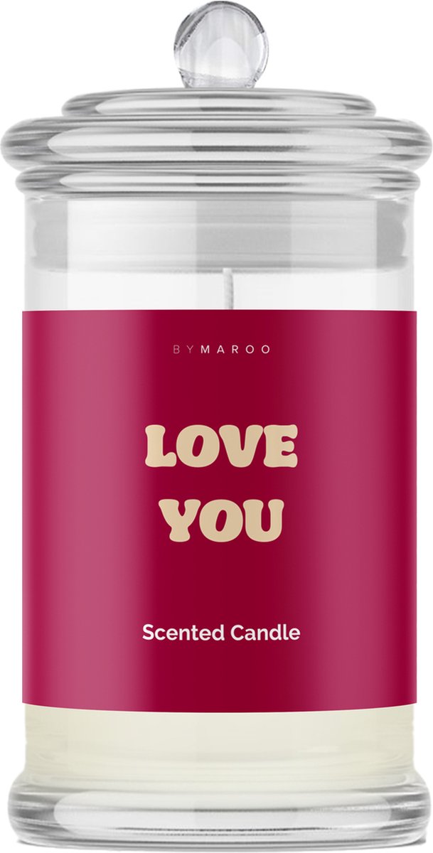 Romantisch Kaarsen Cadeau - By Maroo Geurkaars in Glas met Tekst - Love You - Liefdes Cadeau - Geschenkset vrouwen, moeder, mama, vriendin - Jubileum - Verjaardag - Happy Birthday - Cadeautje voor Haar Volwassenen