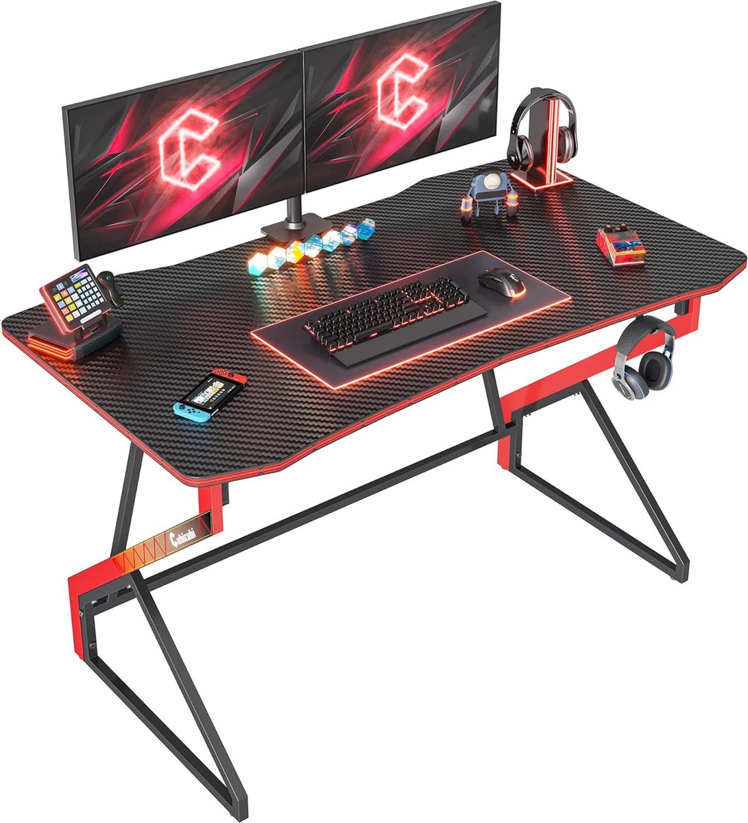 Bureau de jeux ergonomique pour ordinateur - 120 cm x 60 cm - Rouge et Noir