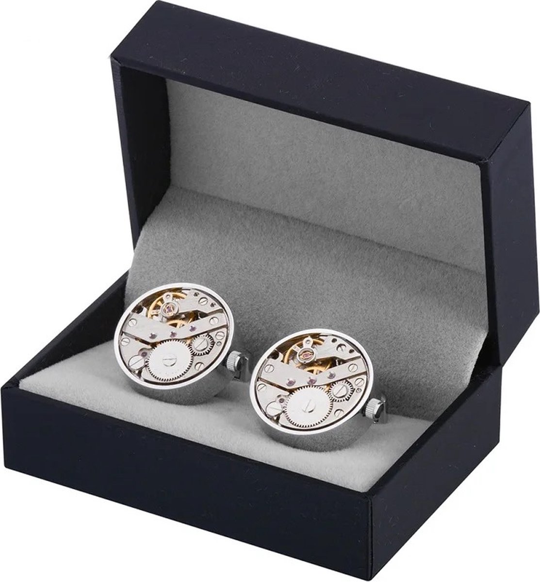 Manchetknopen met Mechanisch Horlogemechanisme - Luxe Manchetknopen met Horlogemechanisme - Zilver