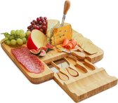 Bamboo Cheese Board and Knife Set. Best for Serving Cheese, Crackers, Salami and Food. Size: 33cm x 33cm x 3.5cm. Christmas, Weddings and House Warming Gift