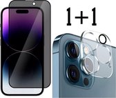 Screenz® - Privacy screenprotector + camera lens protector geschikt voor iPhone 15 Pro - Set van 2 stuks