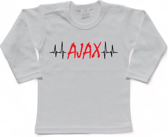 Amsterdam Kinder t-shirt Lange Mouw | "AJAX hartslag | Verjaardagkado | verjaardag kado | grappig | jarig | Amsterdam | AJAX | cadeau | Cadeau | Wit/zwart/rood/zwart | Maat 68
