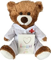 Knuffel beer dokter - teddybeer - valentijn - Valentijnsdag - knuffelbeer - 33cm - arts - ziekenhuis cadeautje - bezoek - troost - knuffel - kaart