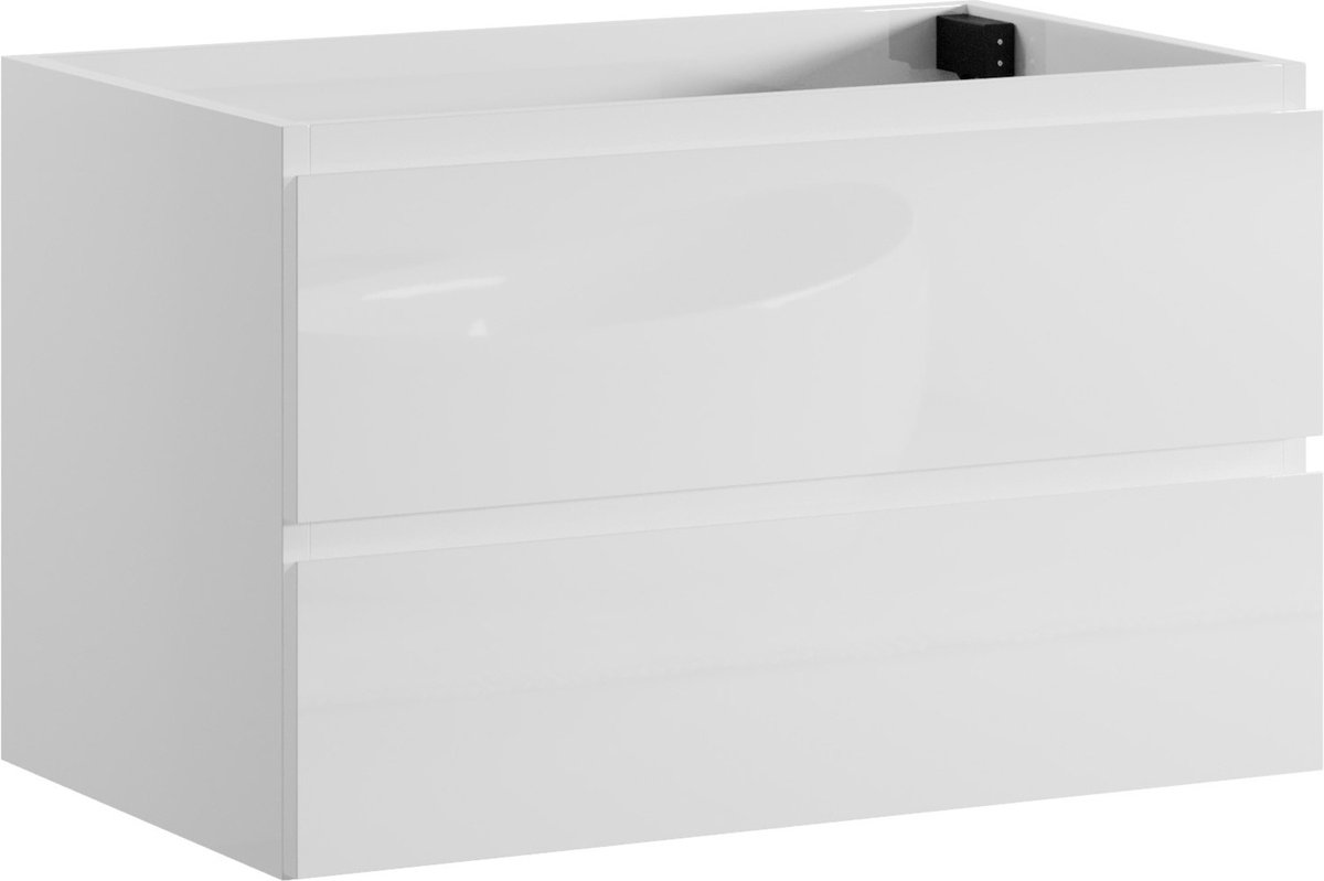 Badplaats Wastafelkast Angela 80 x 48 cm – Wit Hoogglans – Hangend Wastafelmeubel Met Lades
