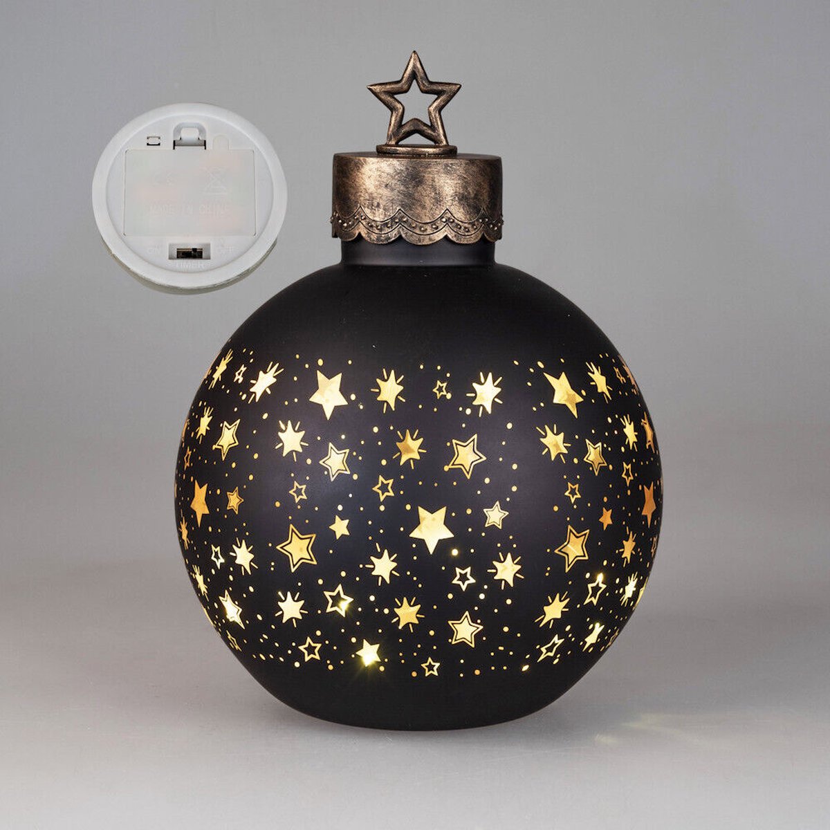Kerstbal - Decoratie - XL - Zwart - Boltze - 35cm - Ø25cm - incl ledlicht - incl. AAA batterij