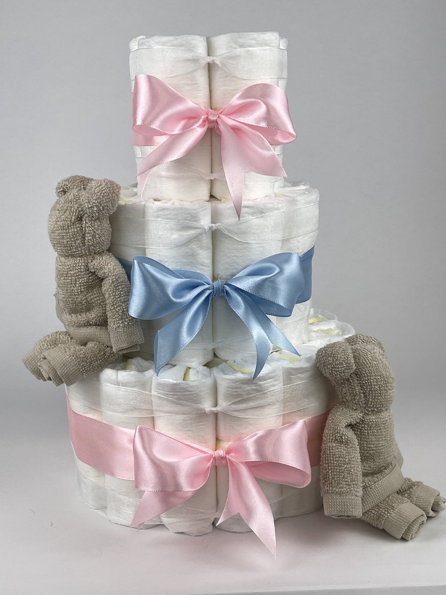Goedkoopste Chouette-Chouette | Luiertaart Neutraal | Kraamcadeau | Geboorte Jongen Meisje | Babyshower | Beren Cream - Roze - Blauw