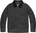 Zwarte jas van Vintage Industries met corduroy kraag en ritssluiting. Borstzak met rits.