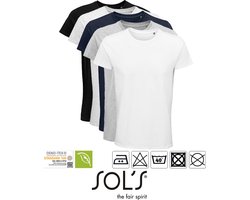 5 Pack Sol's Heren T-Shirt 100% biologisch katoen Ronde hals Zwart, Donker Blauw, Grijs / Lichtgrijs gemeleerd, wit Maat XL