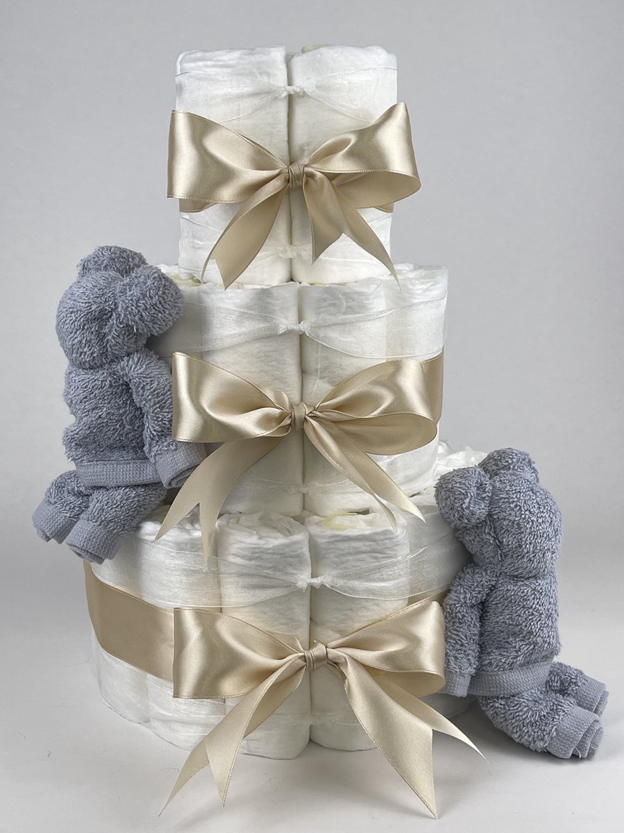Goedkoopste Chouette-Chouette | Luiertaart Neutraal | Kraamcadeau | Geboorte Jongen Meisje | Babyshower | Beren Grijs - Beige