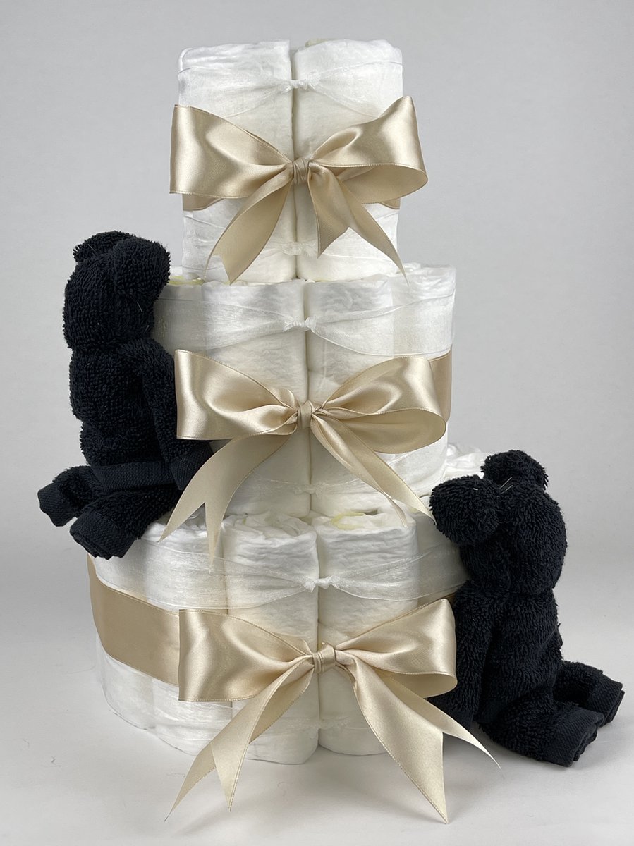 Goedkoopste Chouette-Chouette | Luiertaart Neutraal | Kraamcadeau | Geboorte Jongen Meisje | Babyshower | Beren Zwart - Beige
