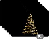 Placemat - Placemats kunststof - 45x30 cm - Kerst - Goud - Kerstmis - Feestdagen - Zwart - 6 stuks - Borden onderleggers antislip - Tafel decoratie - Luxe tafelversiering - Tafelmat vinyl - Bord onderlegger - Tafeldecoratie accessoires