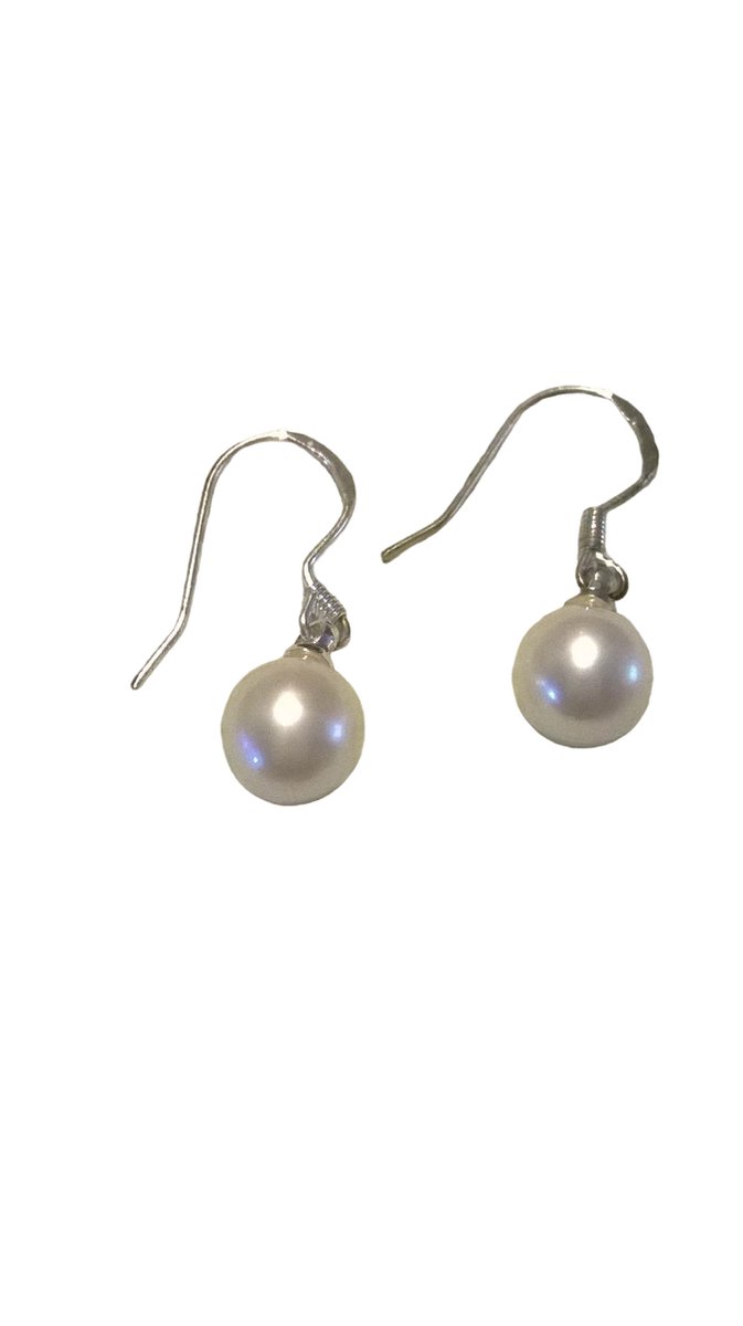 Gemstones-silver oorhangers kort zoetwaterparel 2,5 cm lang 925 sterling zilver haken, 2g