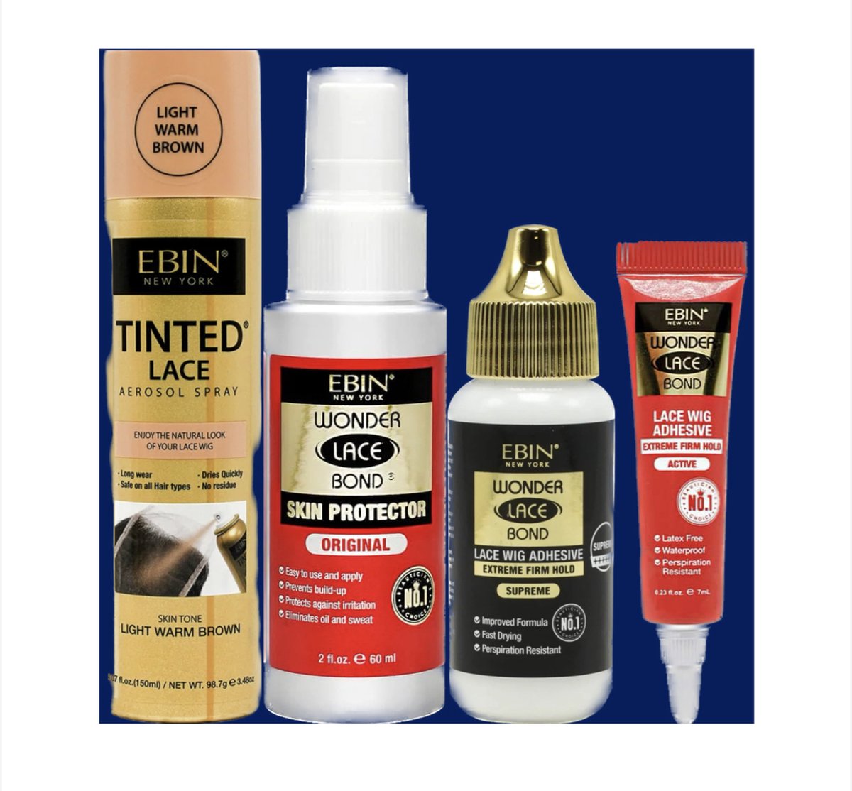Ebin New York - SET - inclusief tint lace spray , skin protector , wonder lace adhesive en lace wig adhesive - bundle set