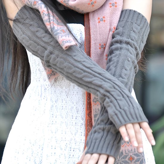 ISAKEN Lange vingerloze handschoenen, gebreide armwarmers, duimgat, rekbare handschoenen, winter, gebreide handschoenen, zachte gebreide thermische wanten, manchetten voor dames, 6 paar -C, M
