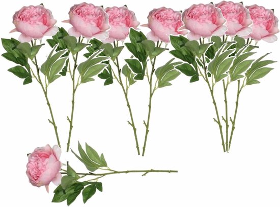 8x stuks roze pioenroos/rozen kunstbloemen 76 cm - Kunstbloemen boeketten - Huis of kantoor