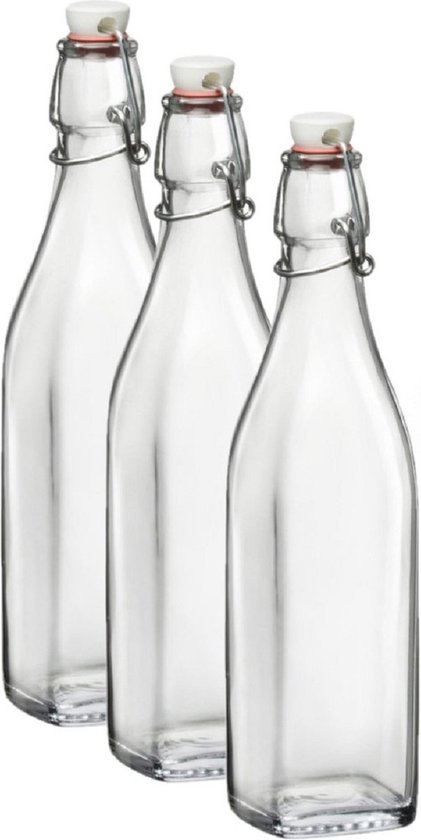 3x Swing-sur bouteilles / Weck bouteilles transparentes carré 250 ml -  bouteilles Weck